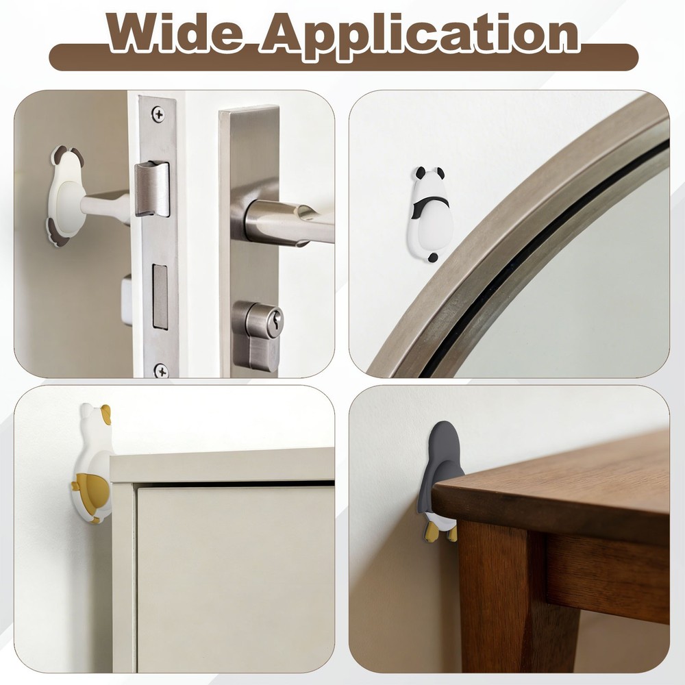 4Pcs Door Knobs Stopper, Dog Door Handle Bumper Guards, White/Brown