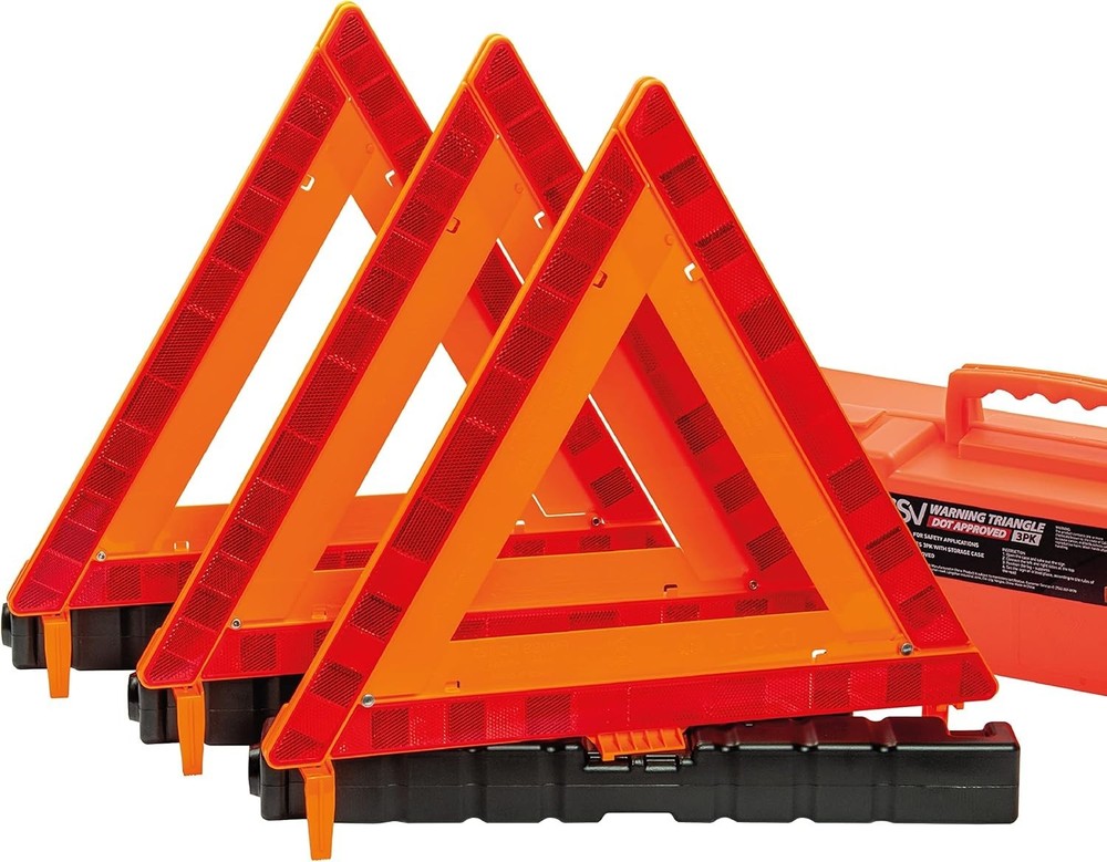 DOT Approved Reflective Warning Triangles - 3 Pack, High Visibility Safety Kit