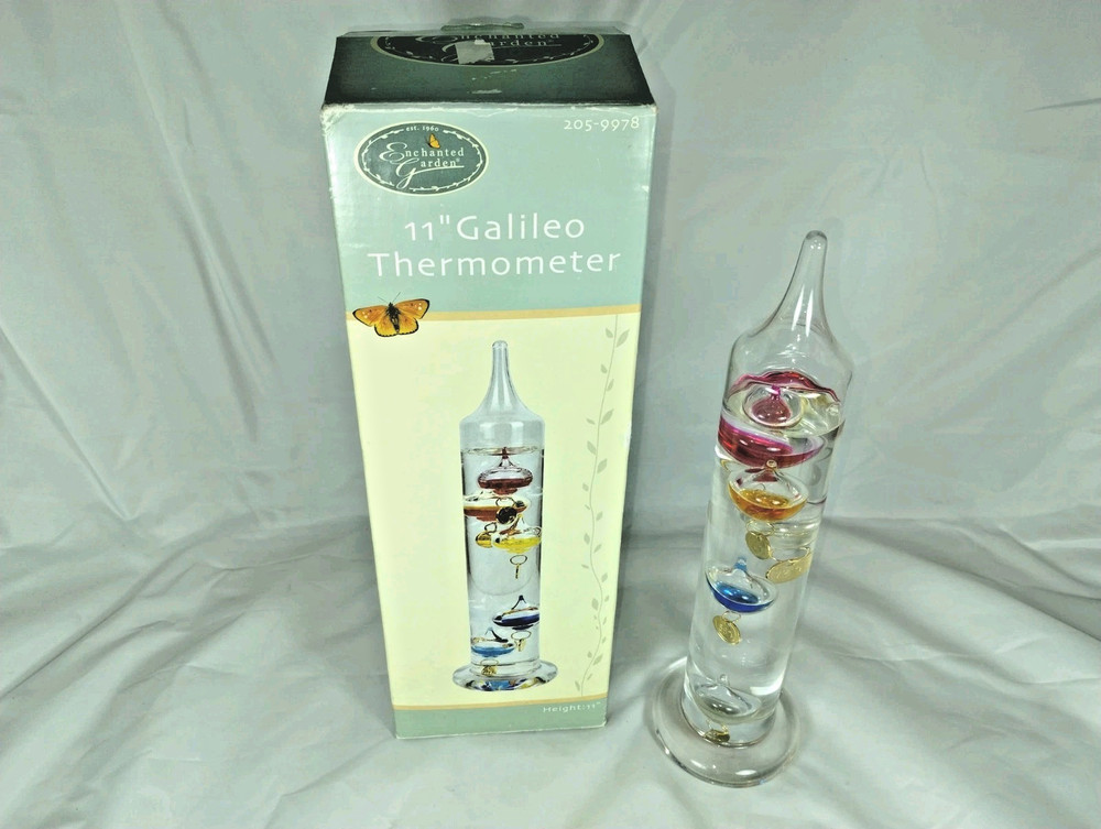 Galileo Thermometer, 11" Tall, 2004, Liquid Density with box.