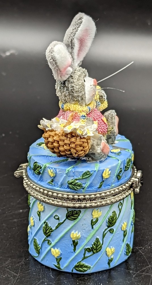 Resin Easter Bunny Hinged Trinket Box Posable Ears 2"x4.5"