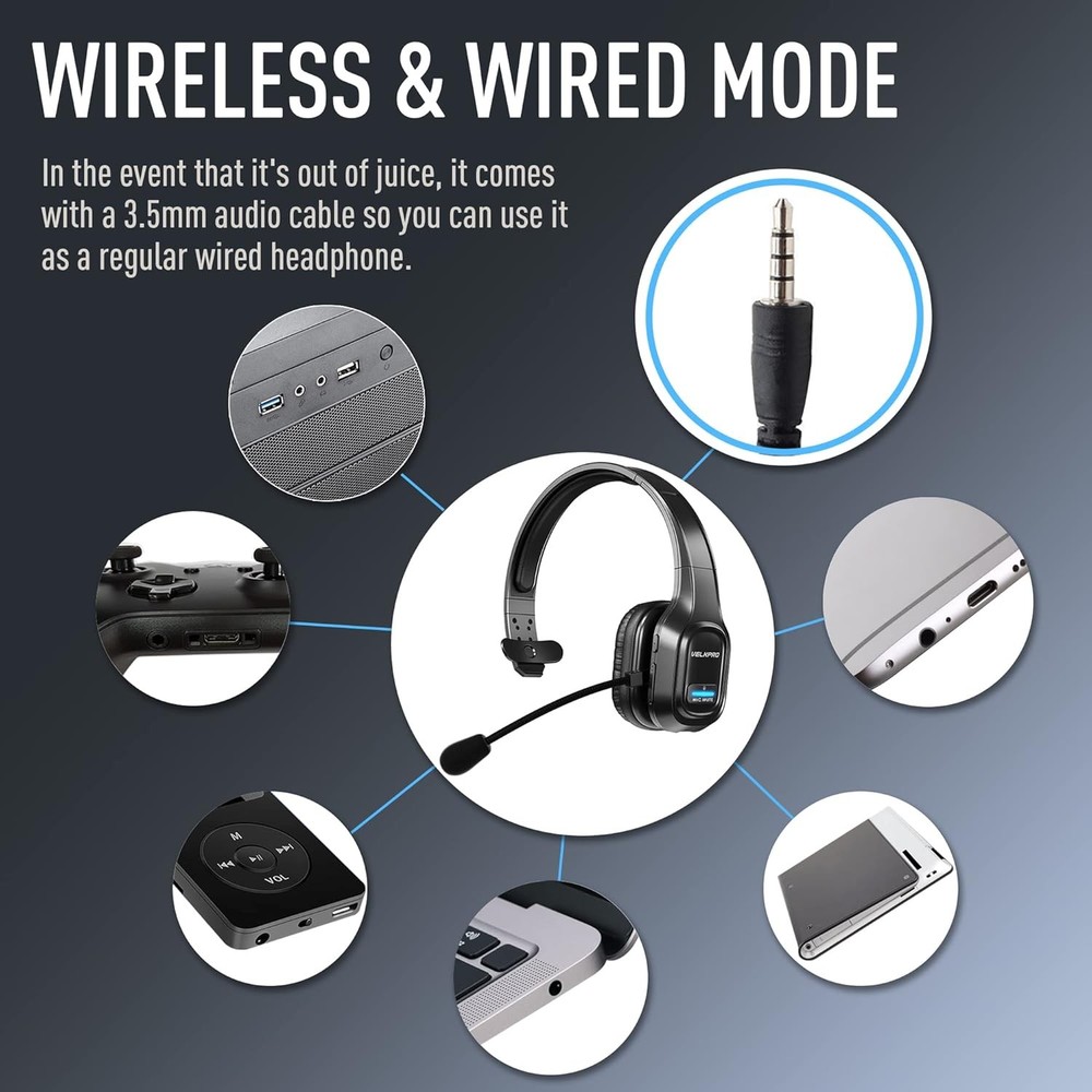 WIRELESS HEADPHONE WITH MICROPHONE Single-Ear Adjustable Noise Cancelling Mic