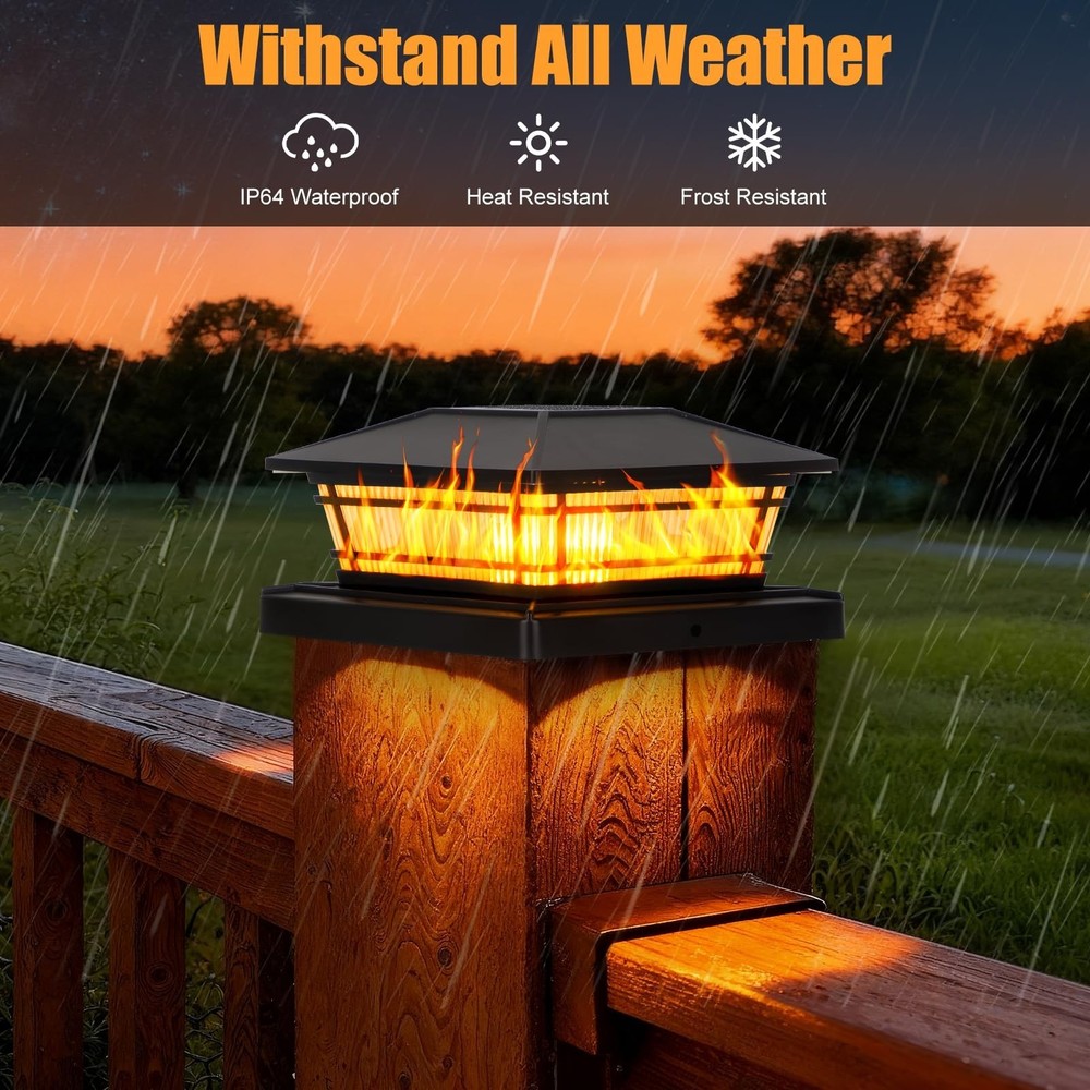 8 Pack Solar Flame Post Cap Lights, Flickering Flame & Warm Light Fence Post ...