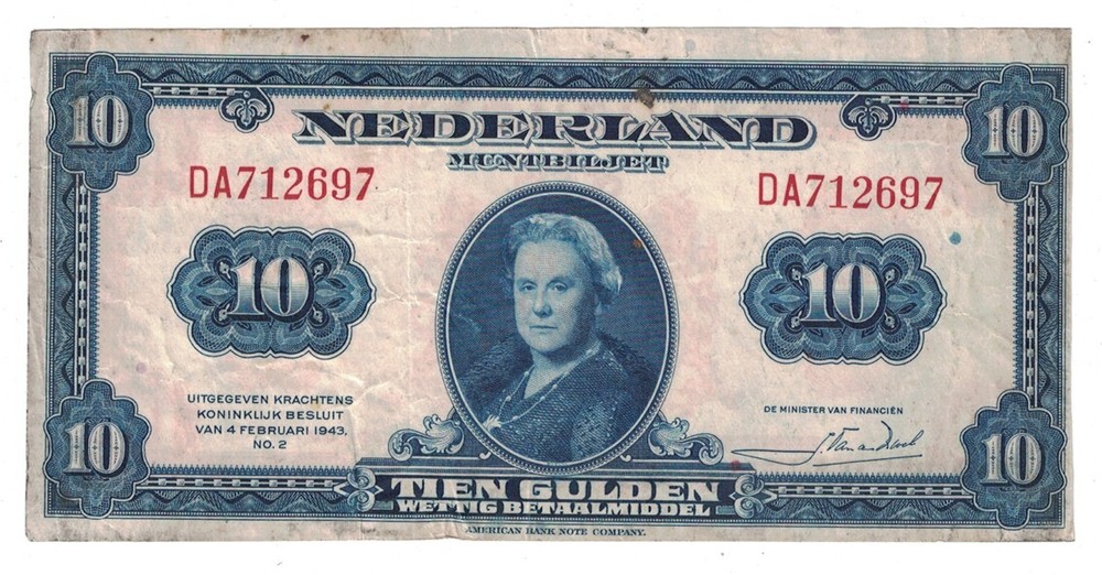 Netherlands - 4.2.1943 10 Gulden Banknote (P-66)