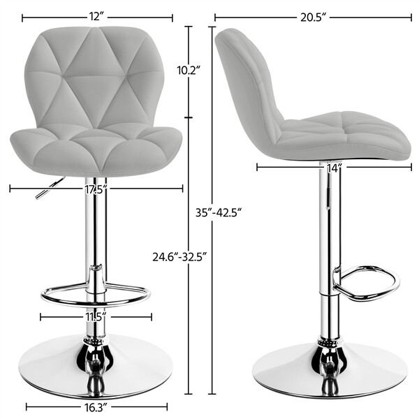 2pcs Adjustable Kitchen Counter Stools Modern PU Leather Swivel Bar Stool