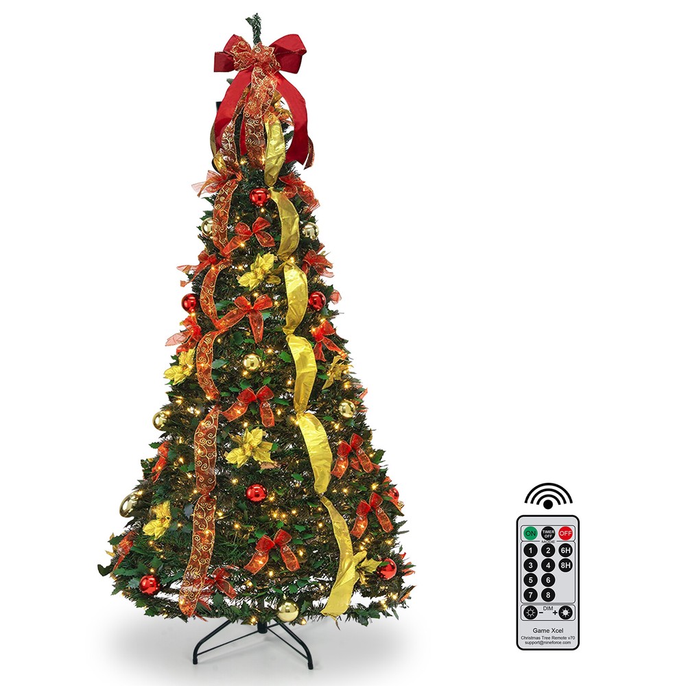 6FT Durable Artificial Christmas Tree Pre Lit Pre Decorated Remote Control
