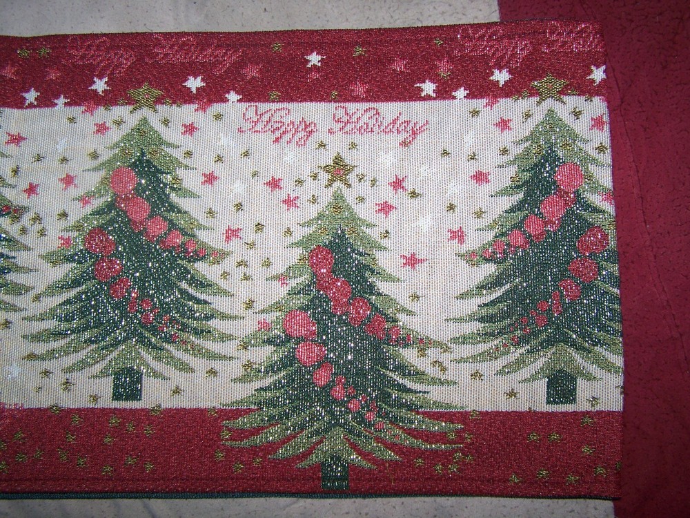 NEW Christmas Happy Holidays Trees table runner 6ft.