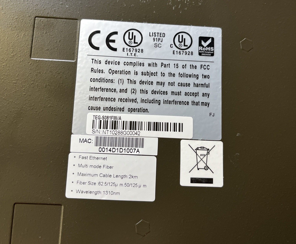 TrendNet TEG-S081FMi 8-Port 100base-FX Layer 2 Managed Fiber Switch