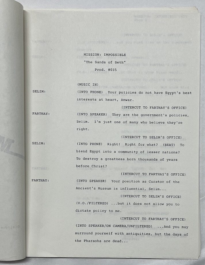 MISSION: IMPOSSIBLE / Original Dialogue Continuity Script "The Golden Serpent"