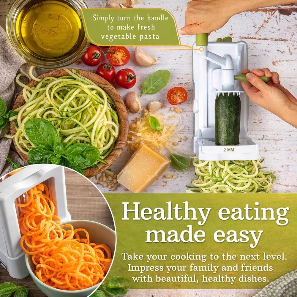 Sleek Vegetable Spiralizer with Blade Caddy: Ideal for Quick Weeknight Cooking