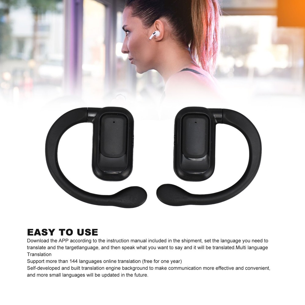 (Black)Language Translator Earbuds Intelligent 144 Languages Translation Touch