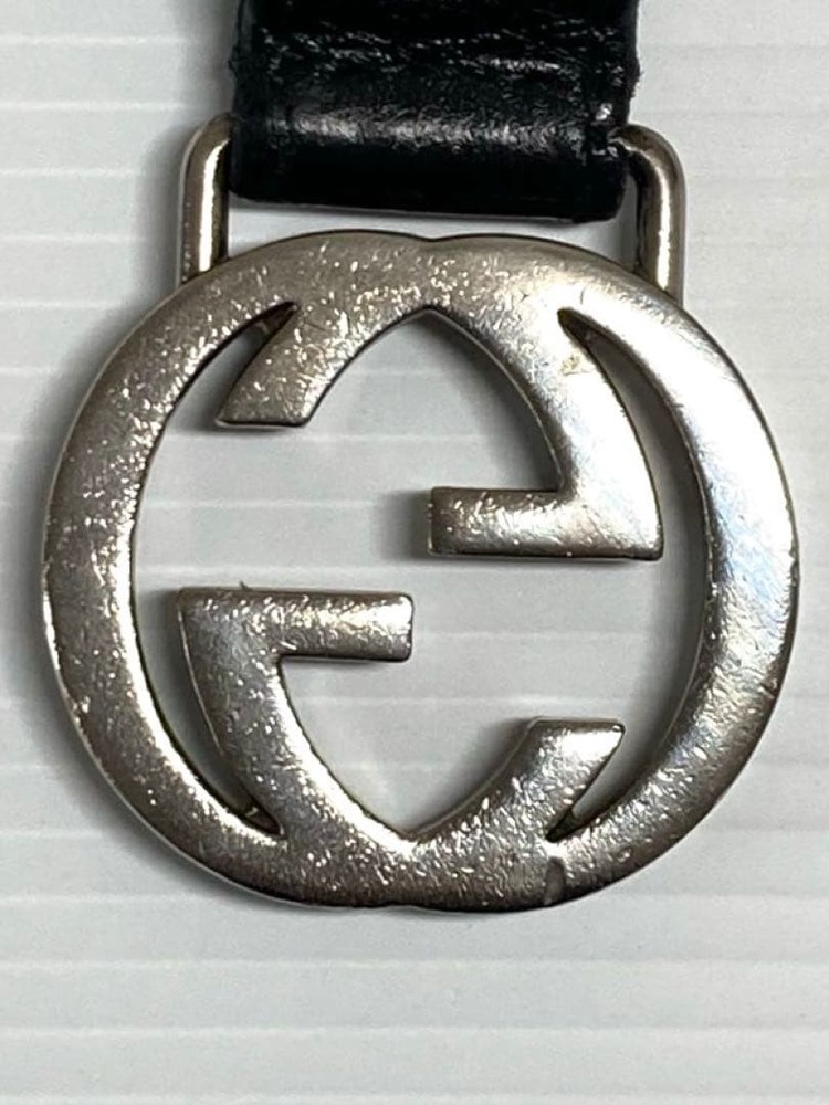 GUCCI Leather Keychain Black Interlocking GG Key Ring Charm