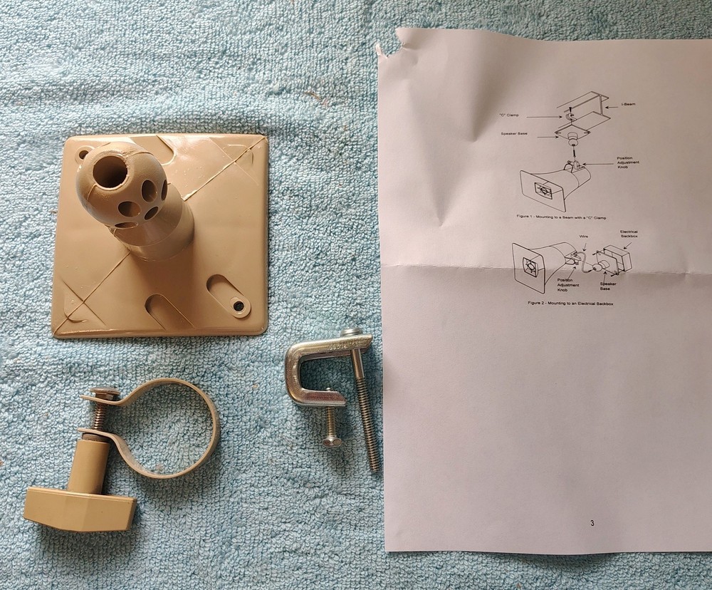 Valcom Loud Paging Horn Speaker Original Beige Plastic Mount w/ Beam Clamp, Knob