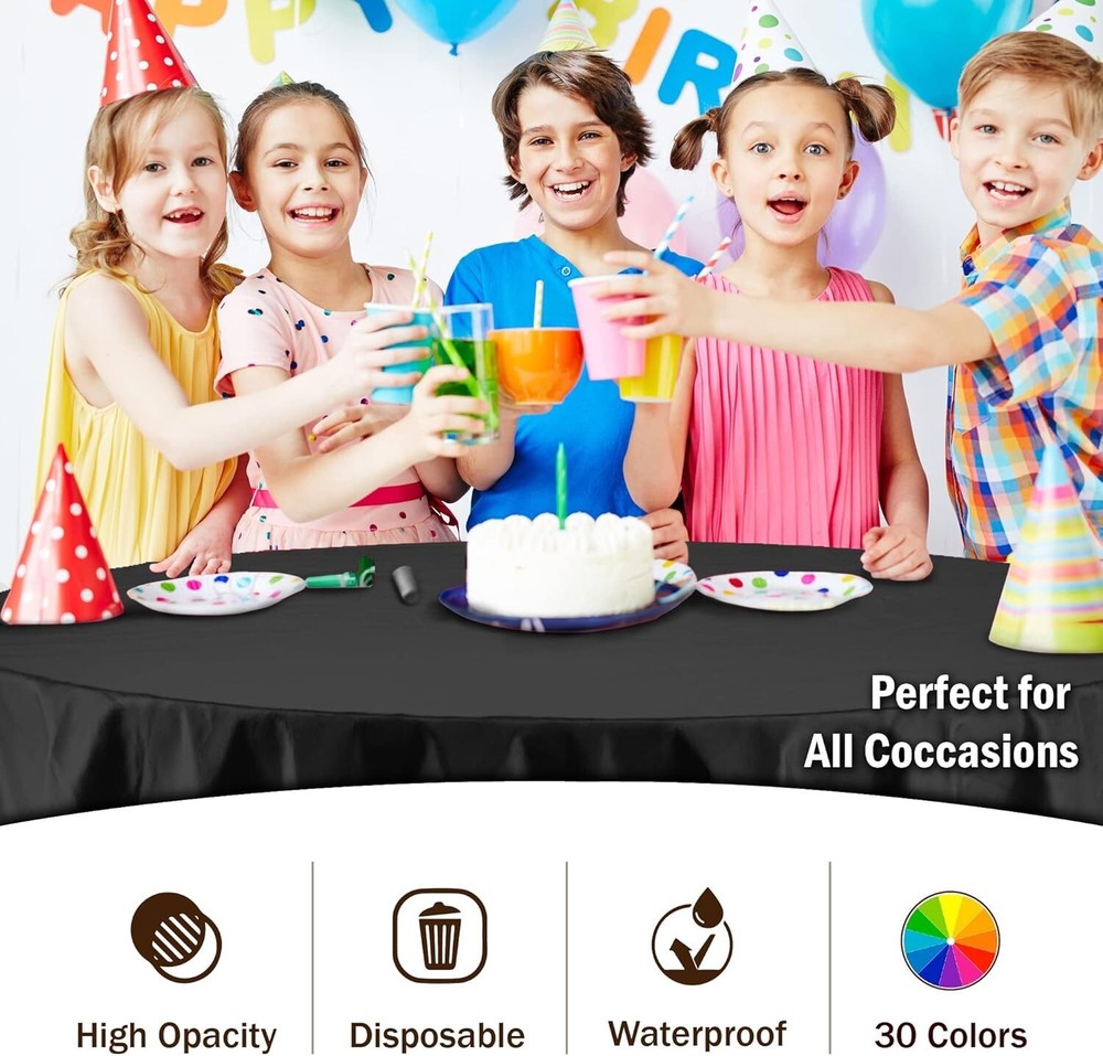 6-Pack Premium Black Plastic Tablecloths, 84in Round - Elegant Dining Solution