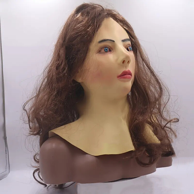Simulation beauty latex mask with long wig