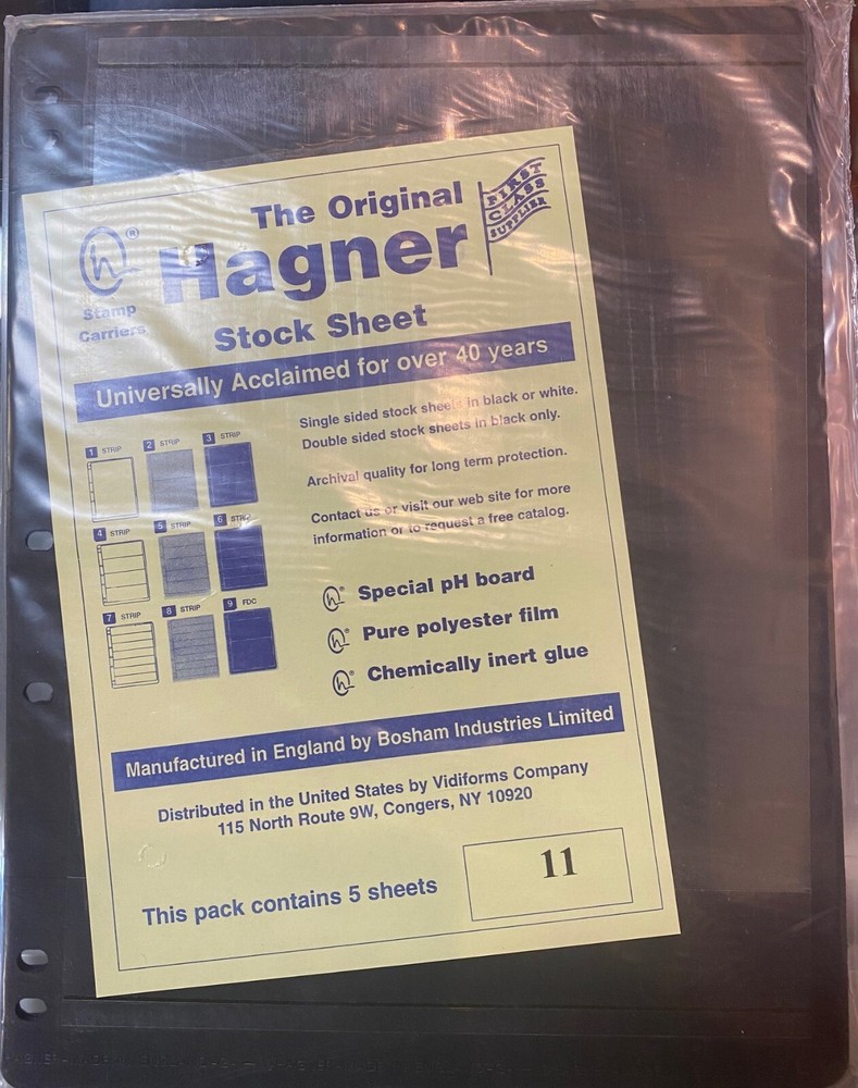 HAGNER STOCK SHEETS DOUBLE SIDE #B11 BLACK SINGLE POCKET 5 PACK FREE SHIPPING !!