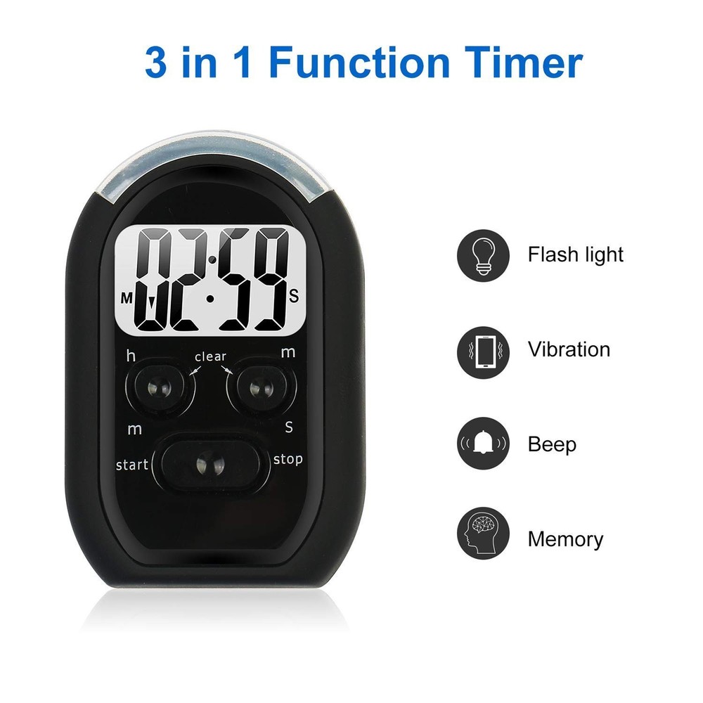 3 in 1 Kitchen Timer with Vibration, Flasher and Beeper for Cooking, Baking, ...