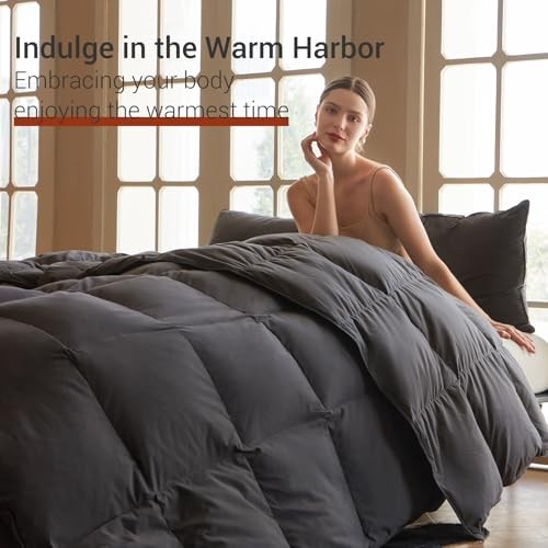 Grey Goose Feather Down Comforter Queen Size, Premium Queen-90x90" Dark Grey