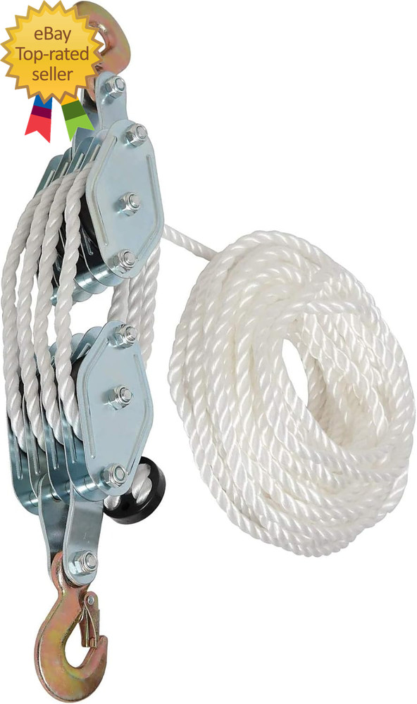Block and Tackle Pulley System for Lifting Objects Sob 4000LB Breaking Strength