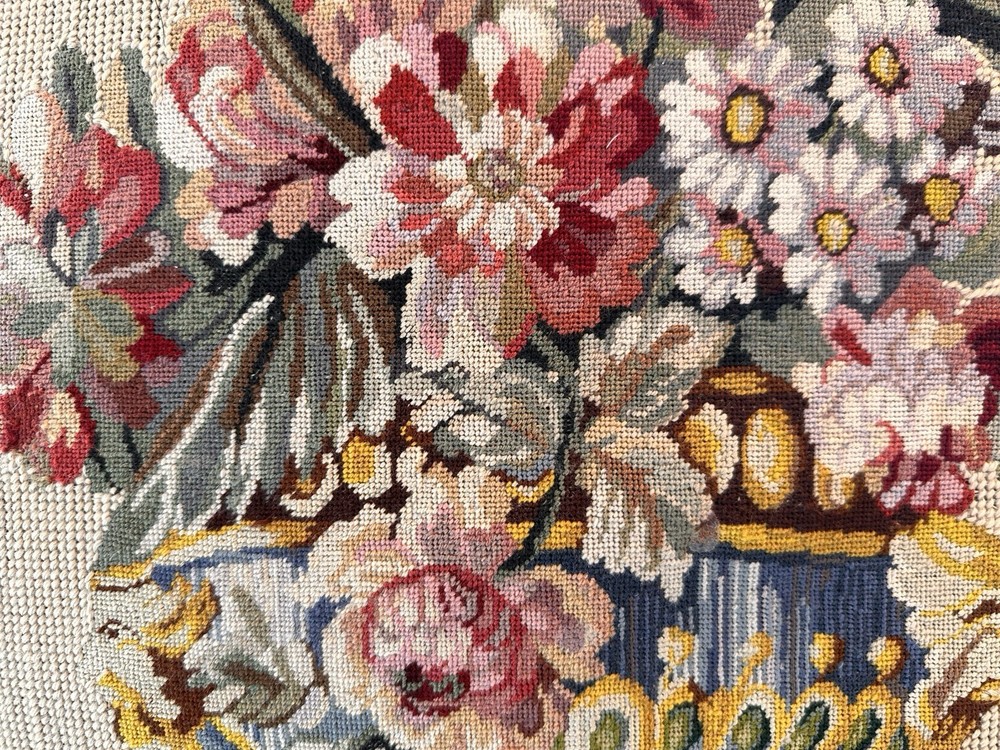 Antique Stool with Needlepoint Floral