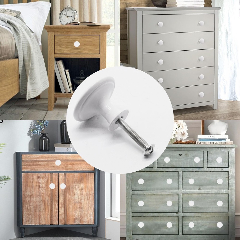 8 Pcs White Cabinet Knobs, Round Dresser Knob Kitchen Drawer Knobs, Single Ho...