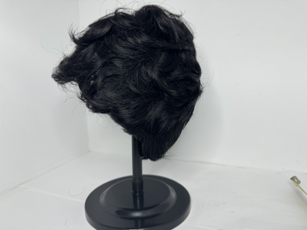 Wig Stand Head Mushroom Holder And Black Pixie Cut Wig