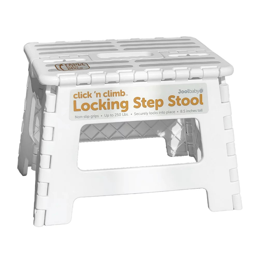 FOLDING STEPPING STOOL Non-Slip, Carry Handle - White
