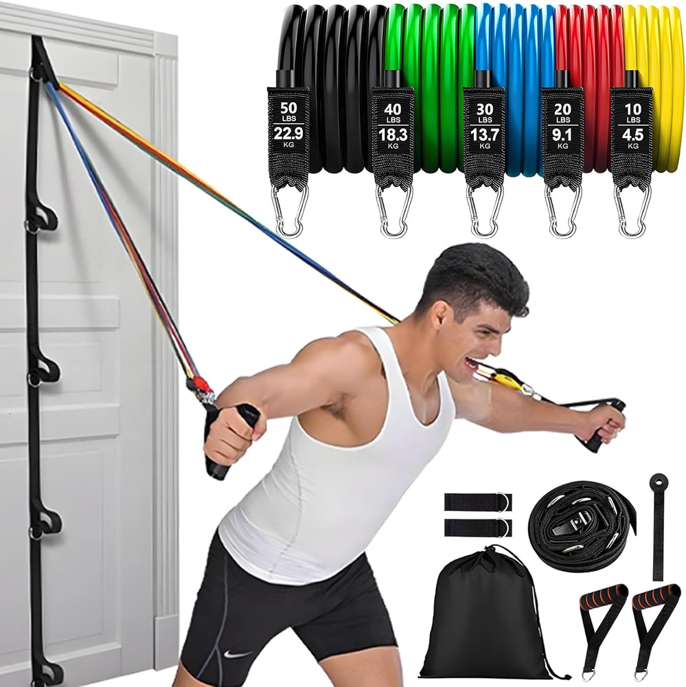 Resistance Bands Set with Door Anchor Training System, 5 Colors Stackable up to