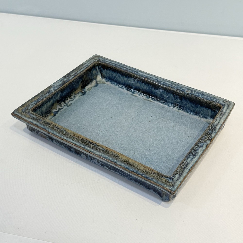 Wallis Studio Art Pottery Rectangular Shallow Casserole Blue Glaze 8”x10”x2”