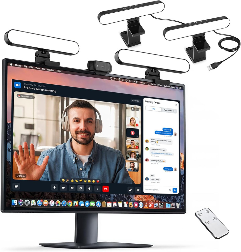 Dual-Lamp Video Conference Lighting, LED Streaming Light with Remote and Touch C