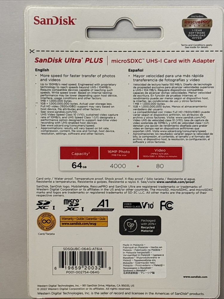 SanDisk Ultra PLUS 64GB microSD Memory Card