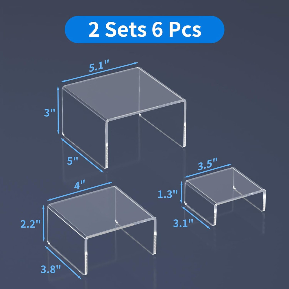 Acrylic Display Risers Stand 2 Sets,3 Steps Clear Riser Shelf Showcase for Amiib