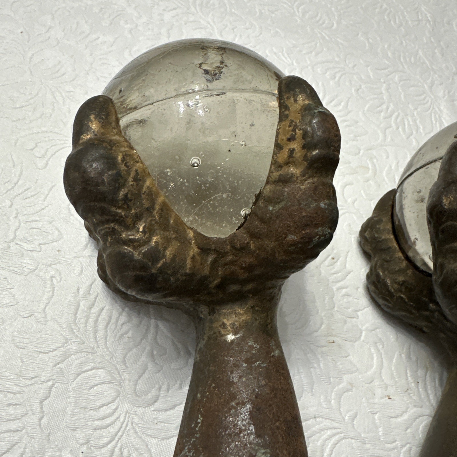 4 Glass Ball Cast Metal Dragon Claw foot feet 6" table legs Antique Victorian