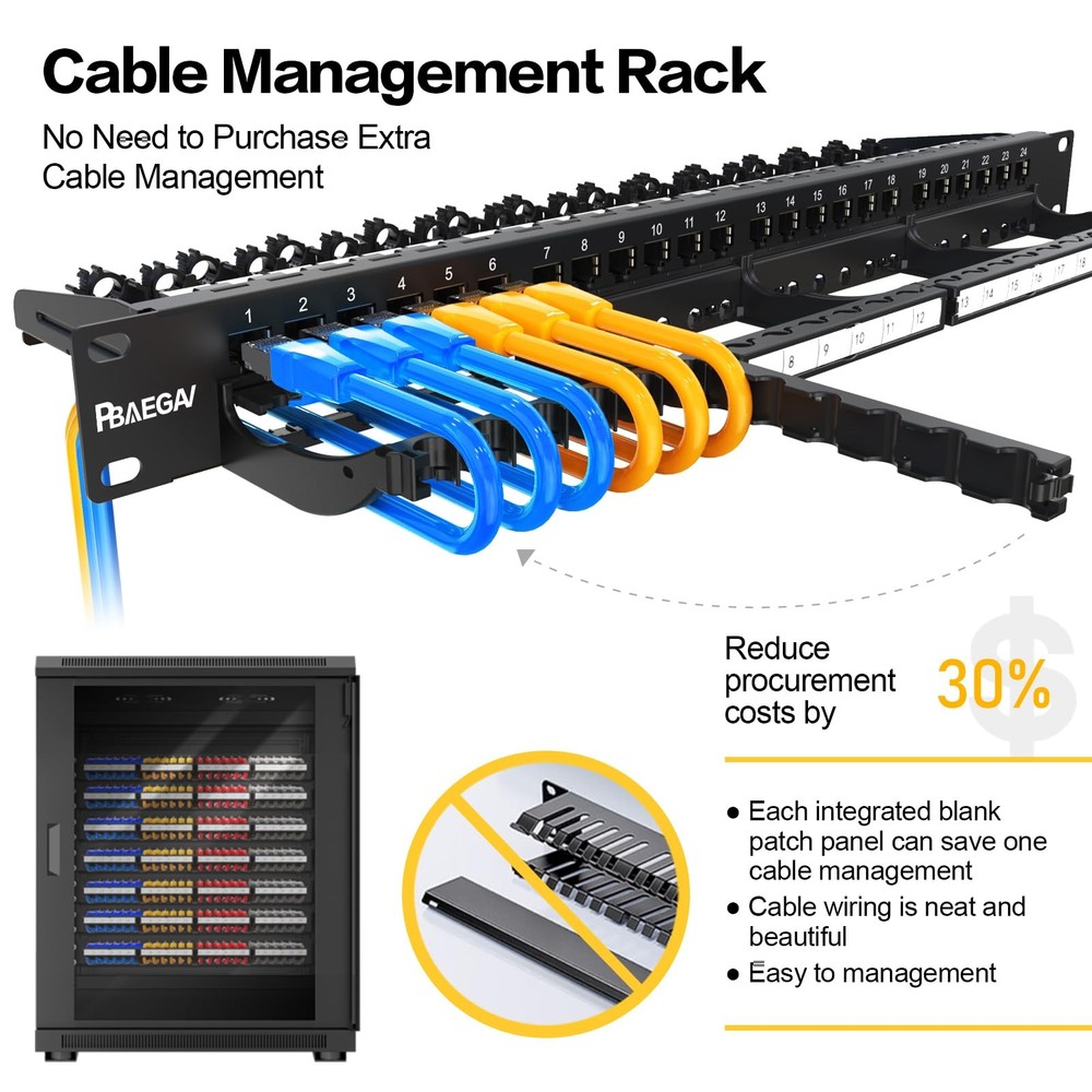 Patch Panel 24 Port Blank Front Cable Rack Smart Management 19 inch Rack Mount