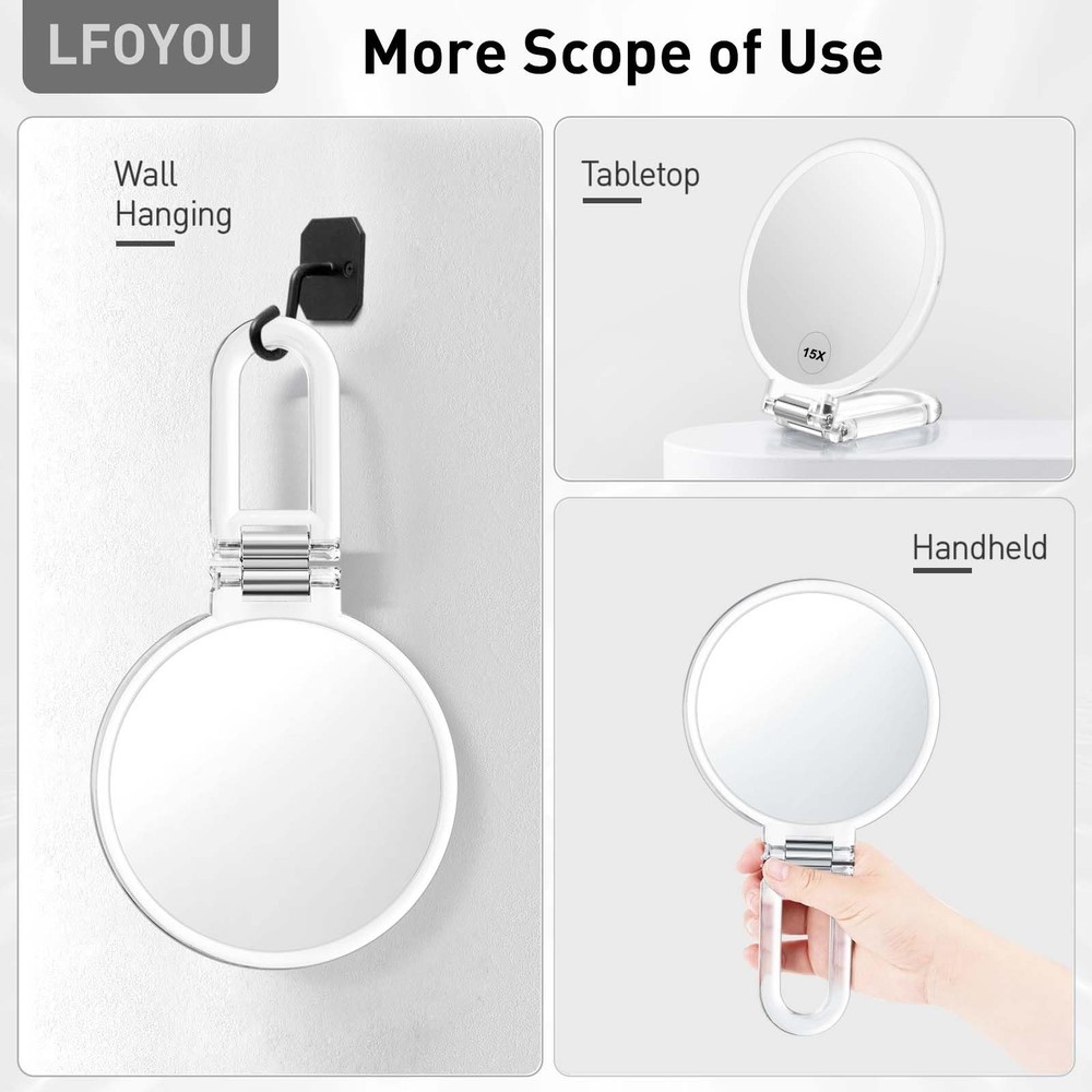 Magnifying Handheld Mirror Double Sided, 1X 15X Magnification Hand Mirror, Tr...