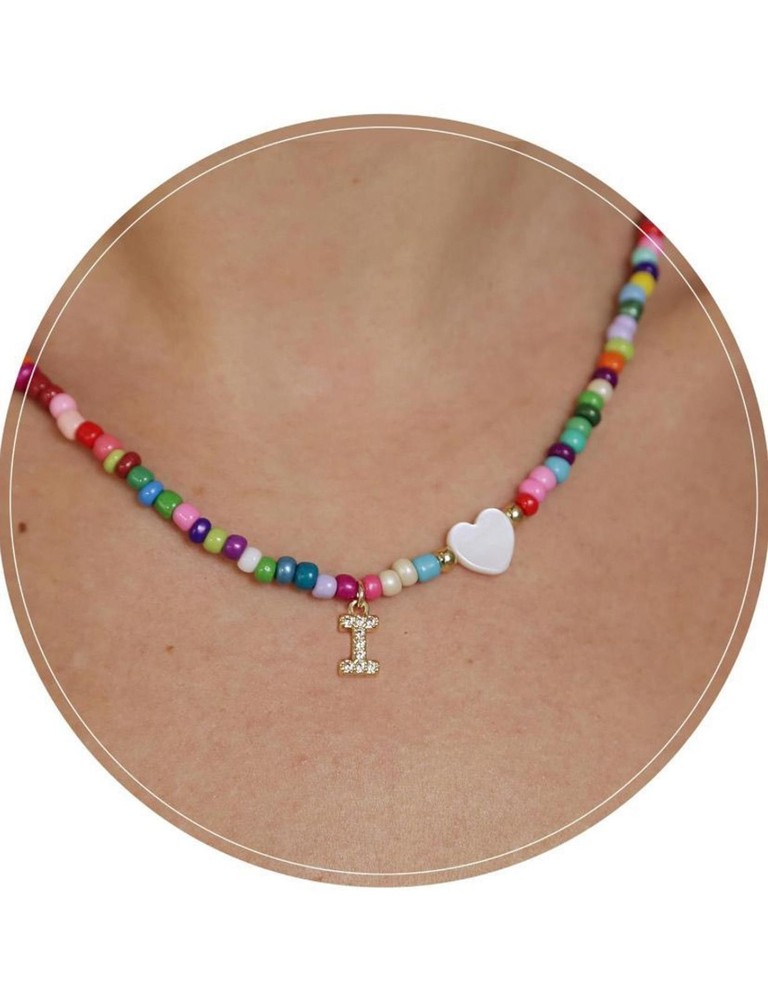 Malinad Colorful Beaded Initial Necklace