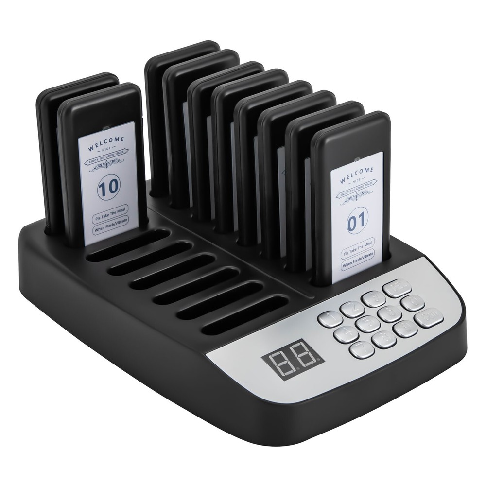 Restaurant Wireless Pager System 10 Buzzer Pager Guest Queuing Calling Black