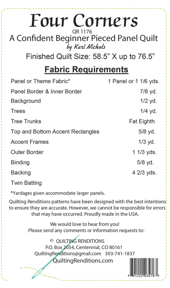 Four Corners Quilt Pattern by Quilting Renditions-Pieced Quilt Pattern