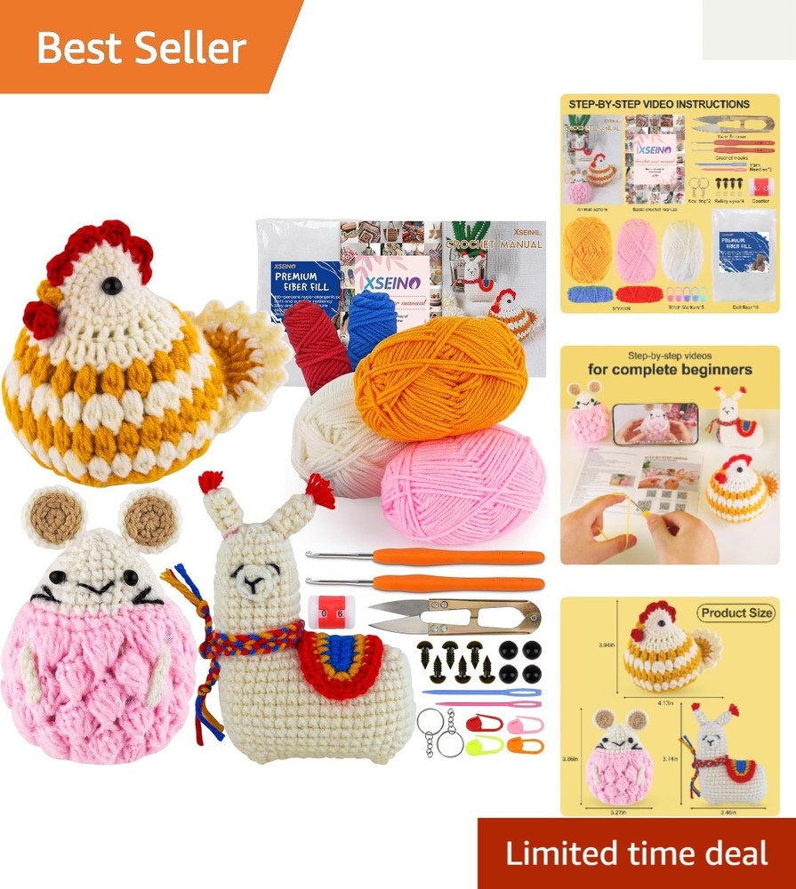 Beginner Crochet Kit with Step-by-Step Tutorials – Create Adorable Alpaca & More