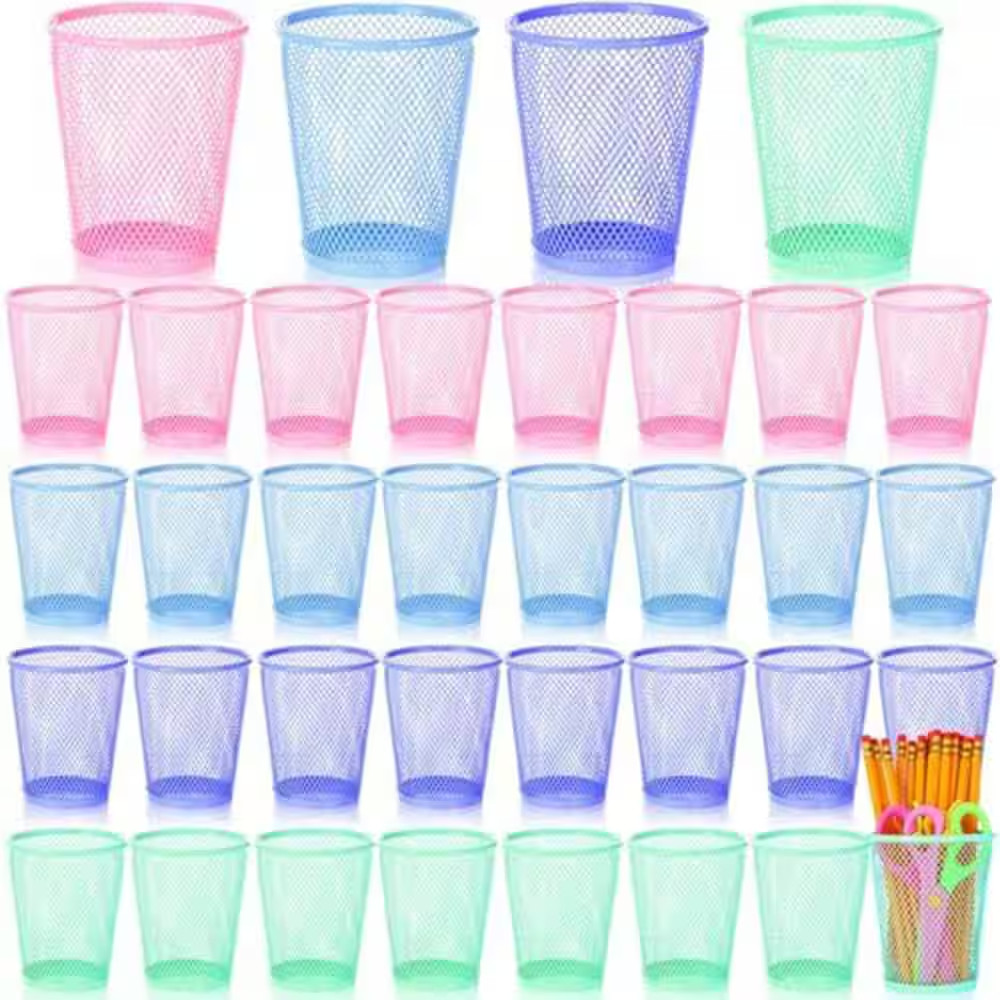 24 Pack Pastel Mesh Pen Holder Bulk Macaron Colors Pencil Cup Organizer Stackabl