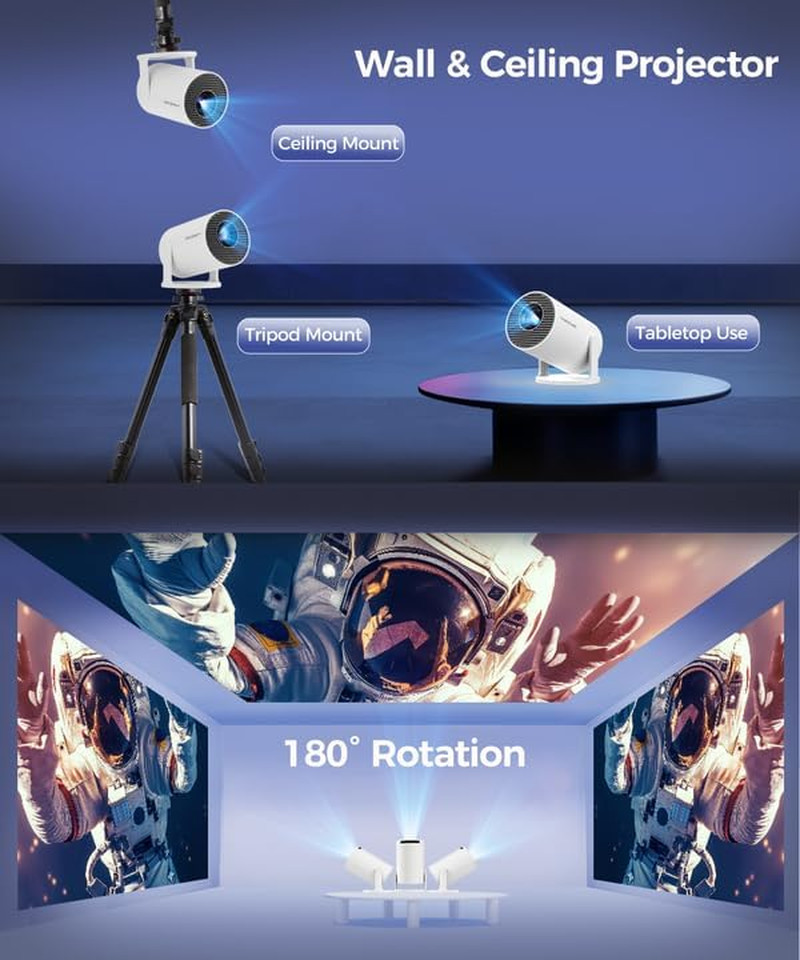 Mini Projector with Wifi and Bluetooth, 4K Support Smart Portable Projector, Sma