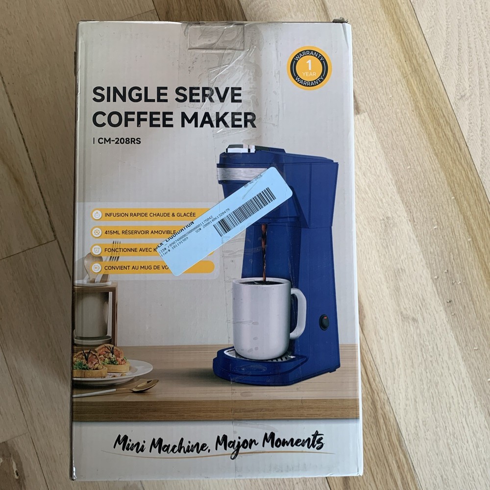Single Serve Coffee Maker CM-208RS Blue, 14oz, K-Cup & Ground