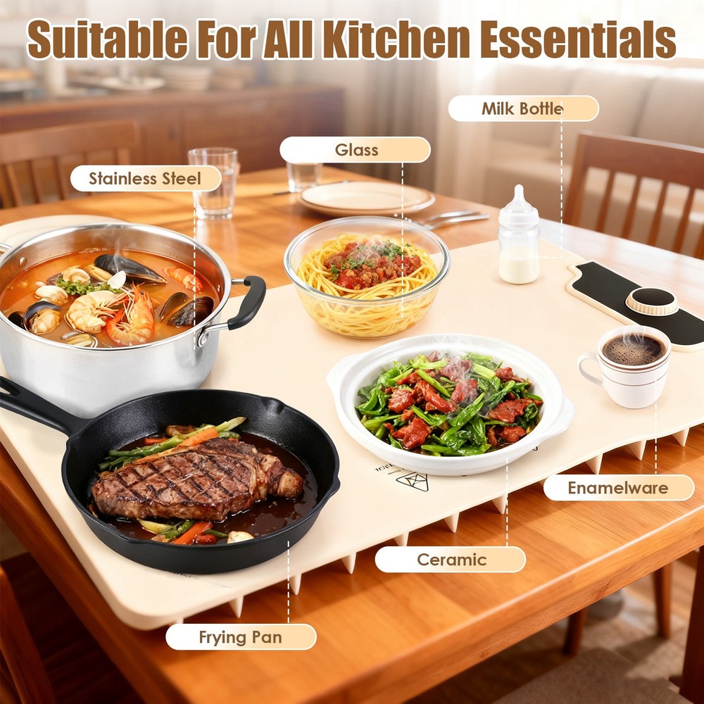 Electric Food Warming Tray Adjustable Temperature Timer Heating Rollable Mat