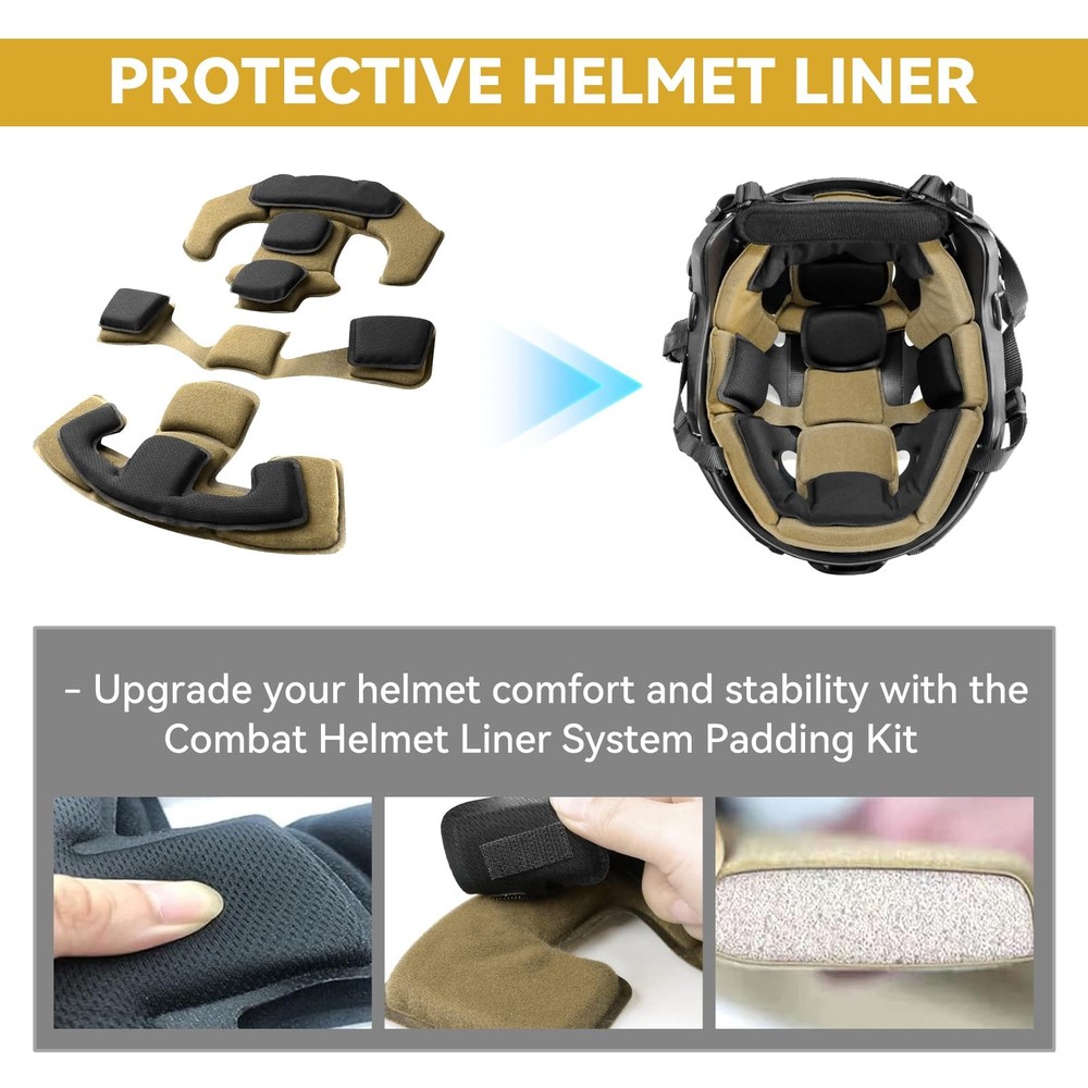 Tactical Helmet Padding Kit, Premium Interior Cushion System (Black)