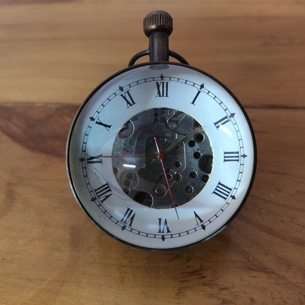 Antique Brass Desk Clock Ball Style Mechanical Table top Decorative