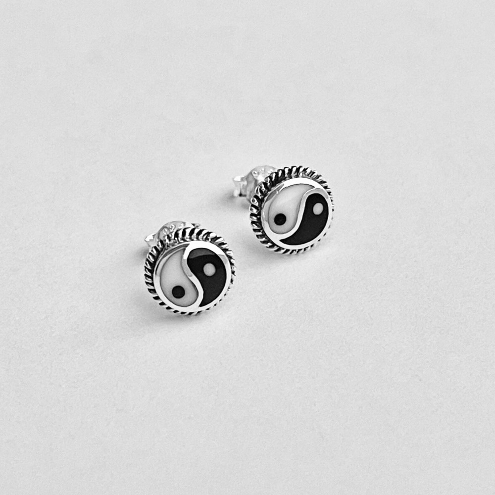 Sterling Silver Yin and Yang Earring with Braid, Silver Earrings, Stud Earring