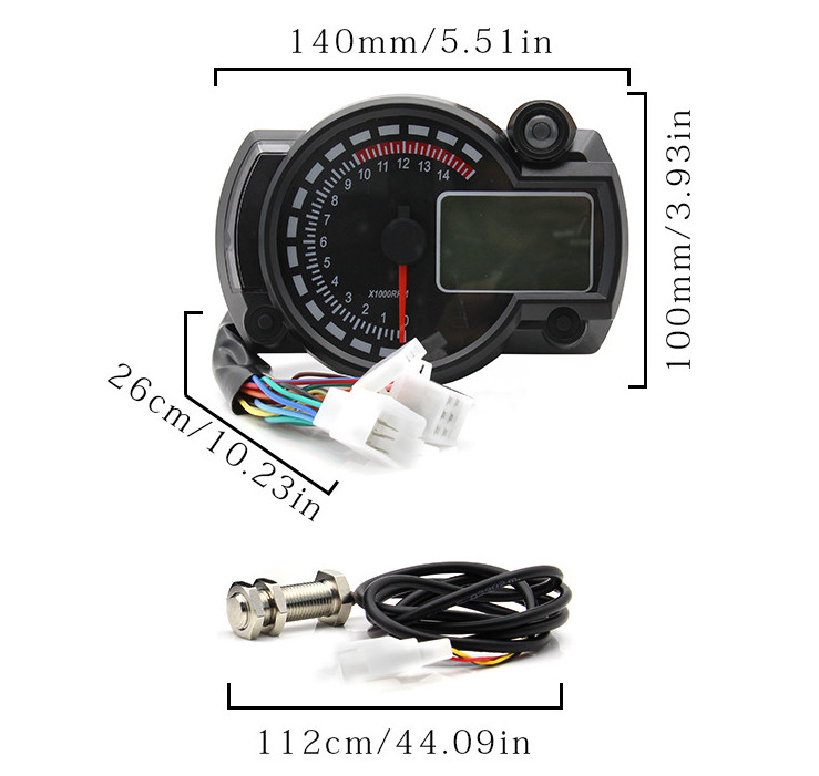 Motorcycle Speedometer Gauge Universal LCD Digit Tachometer Odometer 15000 RMP
