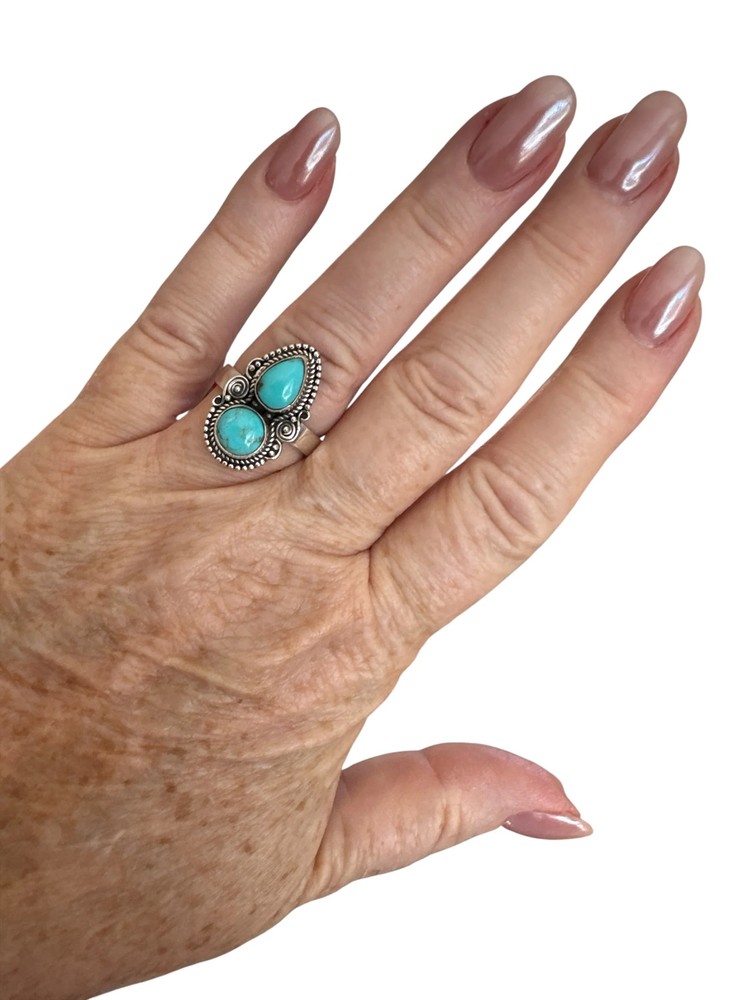 Kingman Turquoise Solid 925 Sterling Silver Ring 9