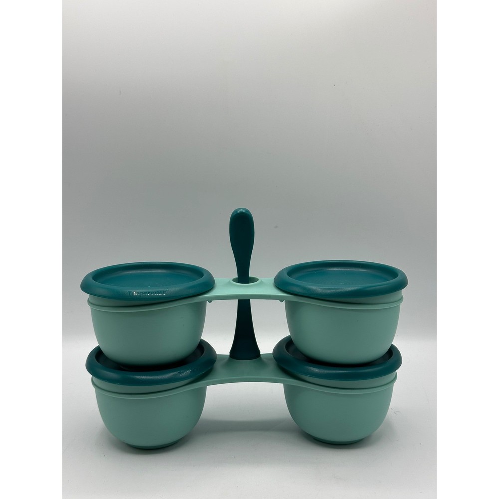 Tupperware 4 Piece Condiment Server Caddy Set Teal Mint Green 250ml Cups Mexico