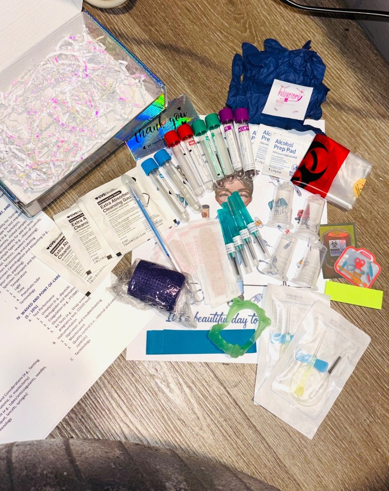 Phlebotomy Student Practice Kit -Tubes, Tray, Gloves & More Educational Use Only