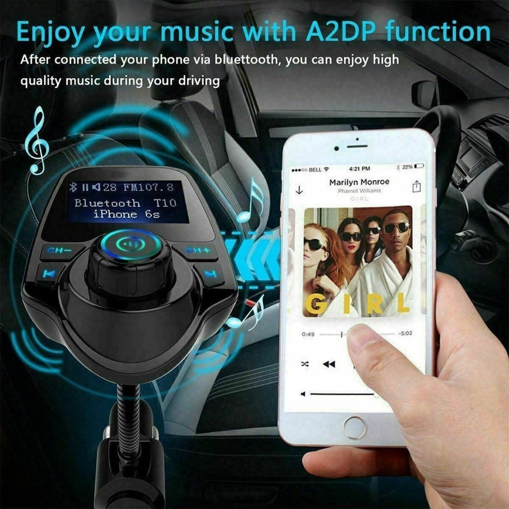 Bluetooth Wireless Car FM Transmitter AUX Stereo Receiver Adapter 2 USB Charger